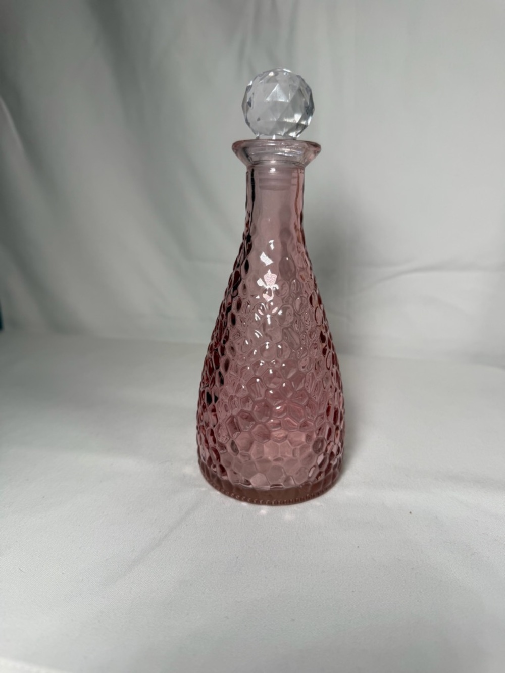 Pink Textured Glass Decanter with Faceted Stopper